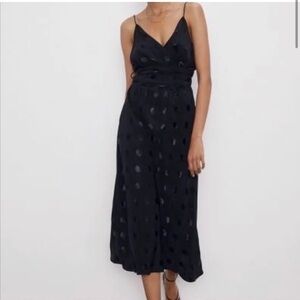 Zara Black Polkadot Velvet Faux Wrap Midi Dress XS